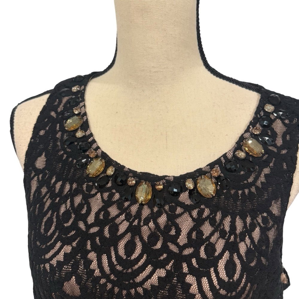 Jessica Howard Black Lace Dress Size 14 Beaded Neck - Picture 2 of 12